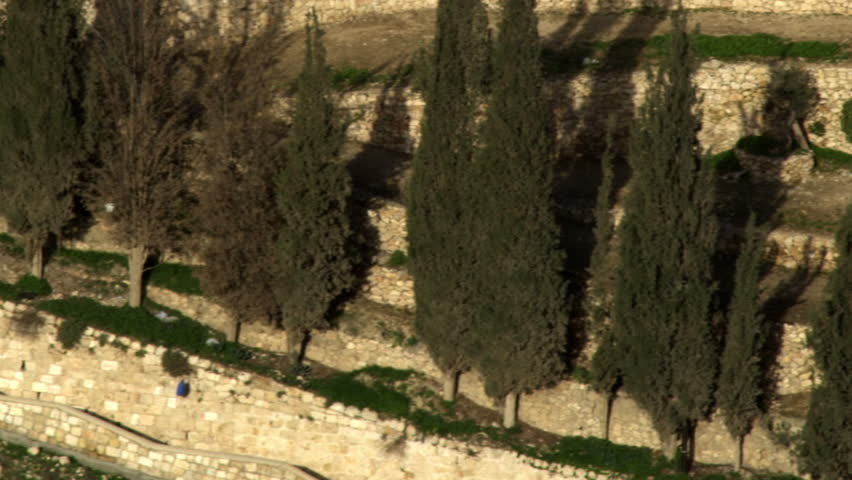 Terraced Kidron Valley walls filmed in Israel.