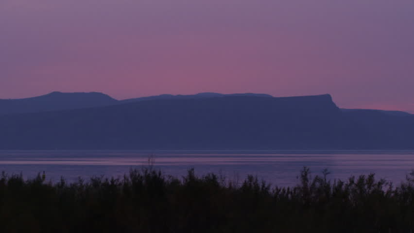 The Sea of Galilee at sundown shot in Israel.