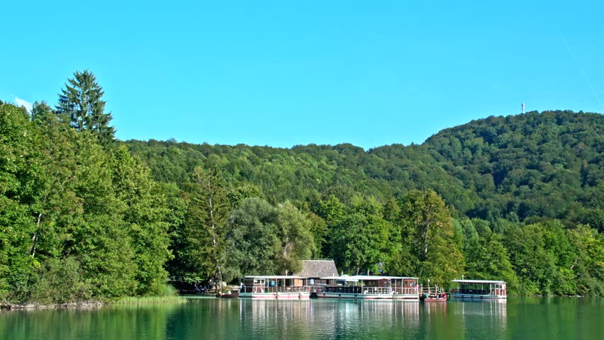 Waterfall and Lake in Plitvice, National Park, beautiful place in Croatia. 4k