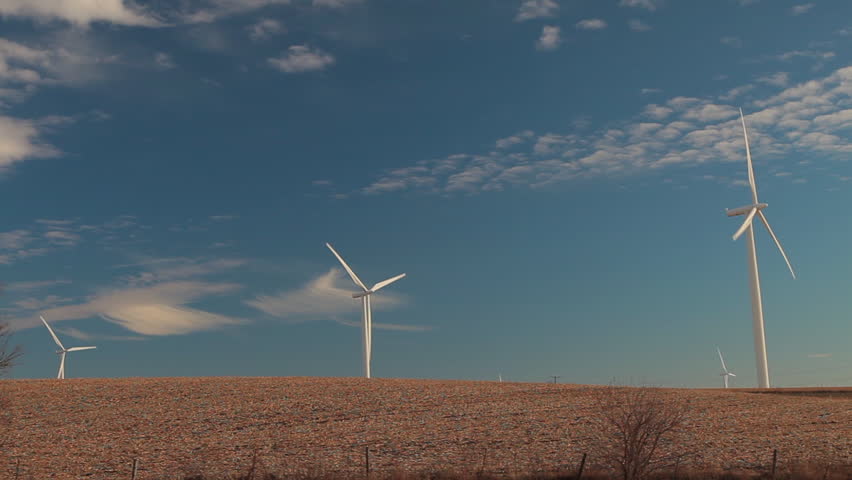 Distant Windmills in field, Iowa