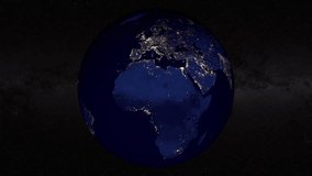 Earth rotation. 360 degrees. Night and Day. Looped animation. Elements of this video furnished by NASA.