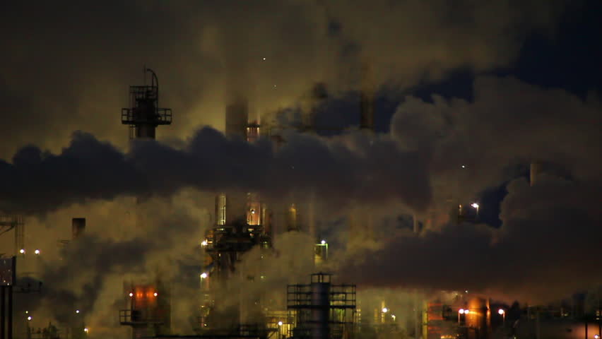 Night View Factory Smoke Stacks