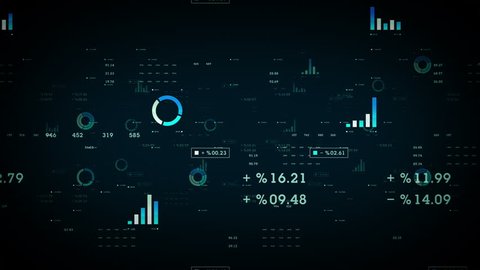 Business Graphs And Data Blue - Graphs and other business data drifting through cyberspace. Available in multiple color options. All clips loop seamlessly.