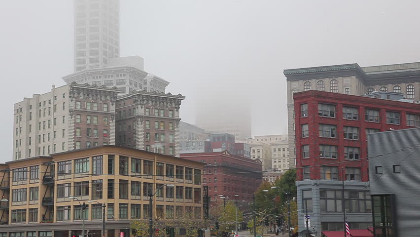 Tall buildings with fog.