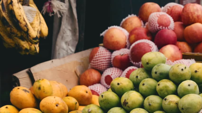 Fruits and vegetables shop on the streets of Kathmandu. Closeup. Nepal