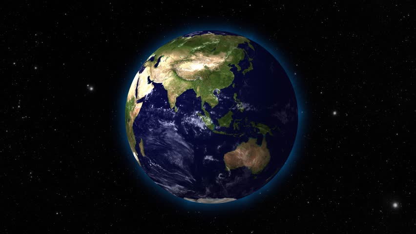 Full view of planet Earth slowly rotating in high quality, with atmosphere and starry background. | Shutterstock HD Video #20183398