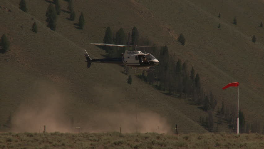 YELLOWSTONE NATIONAL PARK, WYOMING, USA - CIRCA 2011; Helicopter Landing in