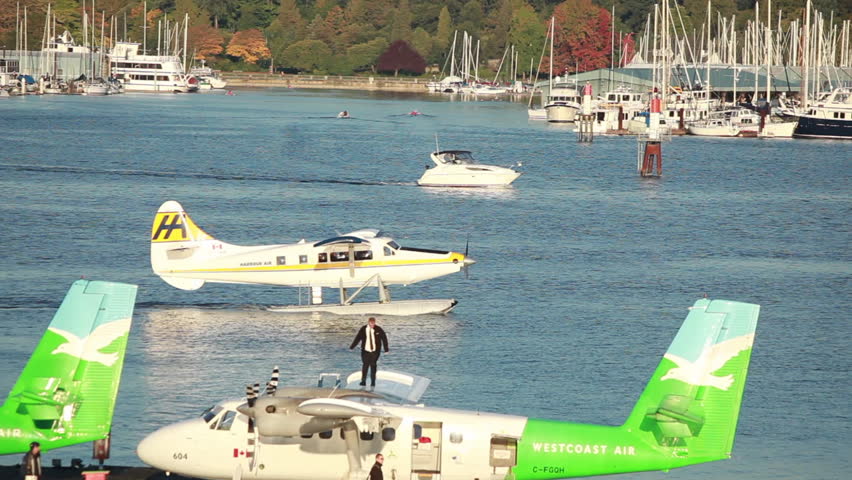 VANCOUVER, BC, CANADA - CIRCA 2011; Seaplane Taxiing on the Water in Vancouver