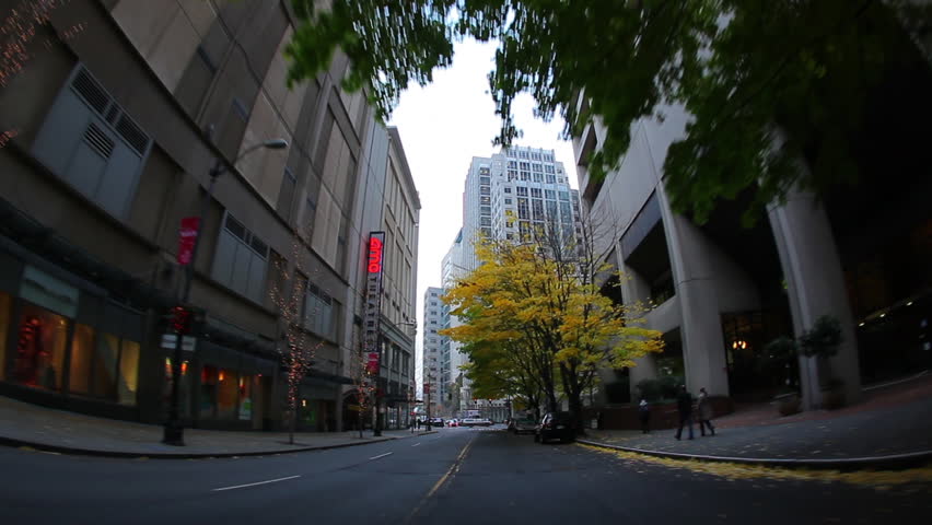 SEATTLE, WASHINGTON, USA - CIRCA 2011; Street Scattered with Golden Leaves