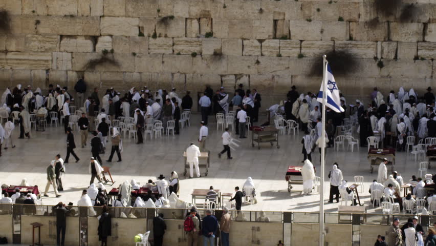 The Western Wall in Jerusalem filmed in Israel.