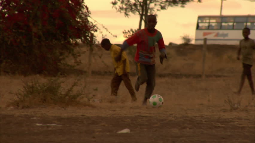 KENYA - CIRCA 2006: Unidentified children play soccer circa 2006 in Kenya.