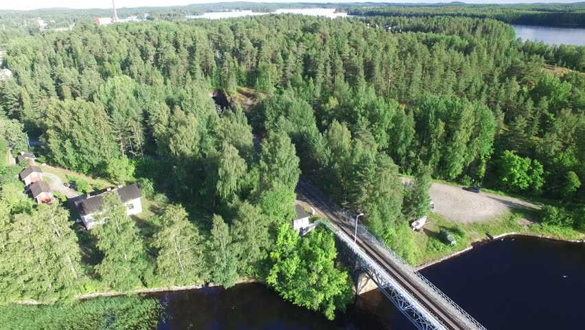 Aerial view 4K Ukko-Pekka finnish Steam engine in Savonlinna, Finland.
The steam locomotive, class Hr1, # 1009 was built in 1948. 
