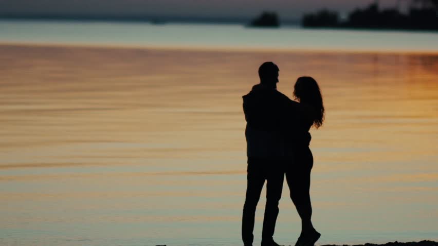 Slowmotion Couple Embracing Sunset Silhouettes Men Stock Footage Video 100 Royalty Free