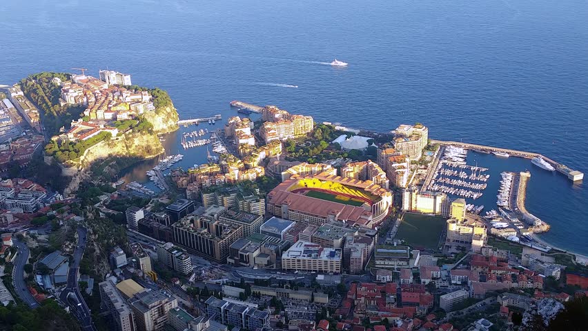 Aerial Panoramic View of the Monaco-Ville and Fontvieille District