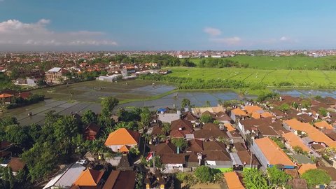 Aerial view of Seminyak area, Bali, moving backwards