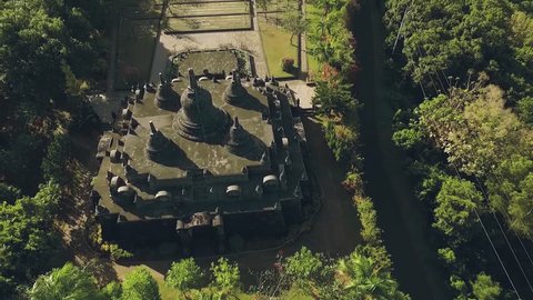 Aerial view of Mini Borobudur - miniature in Brahma Vihara Arama Buddhist Monastery