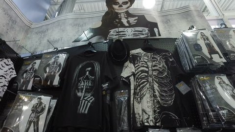 MONTREAL, CANADA - AUGUST 2016: Smooth & steady shot inside a Halloween costumes store