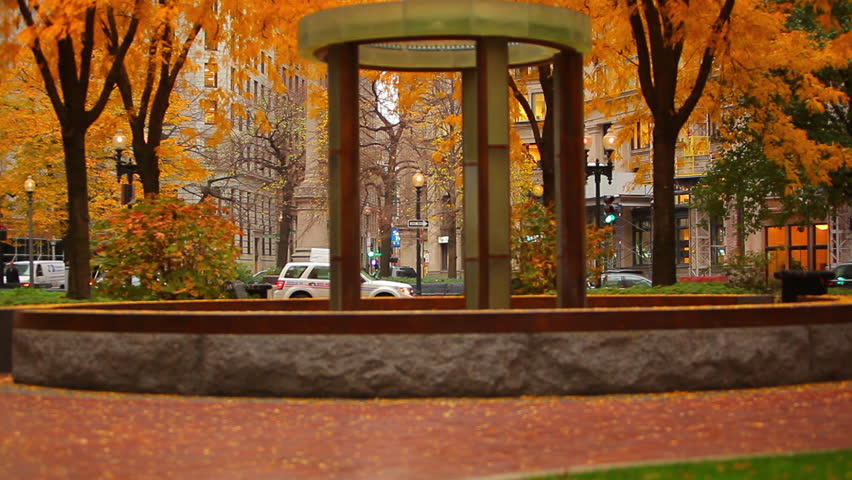 BOSTON - CIRCA 2011: Decorative stone structure and orange trees circa 2011 in
