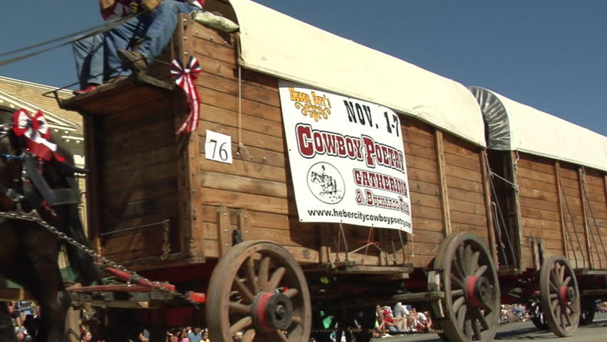 UTAH - CIRCA 2011: Covered wagon train in a parade circa 2011 in Utah.