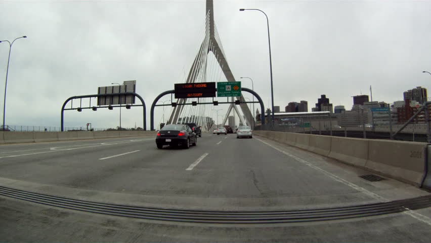 BOSTON, MASSACHUSETTS, USA - CIRCA 2011; Driving over Zakim Bunker Hill Bridge