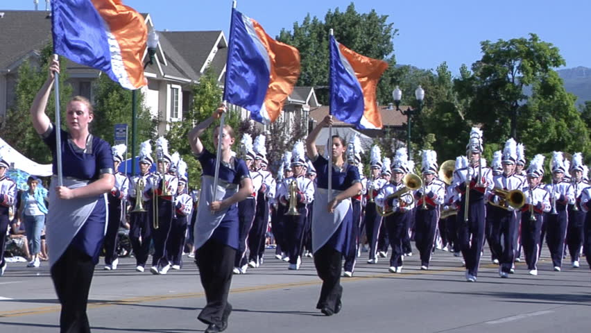 UTAH - CIRCA 2011: Unidentified color guard and band marching in a parade circa