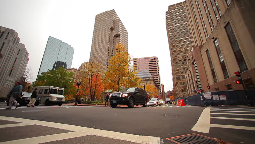 BOSTON, MASSACHUSETTS, USA - CIRCA 2011; A busy intersection in Boston, MA.