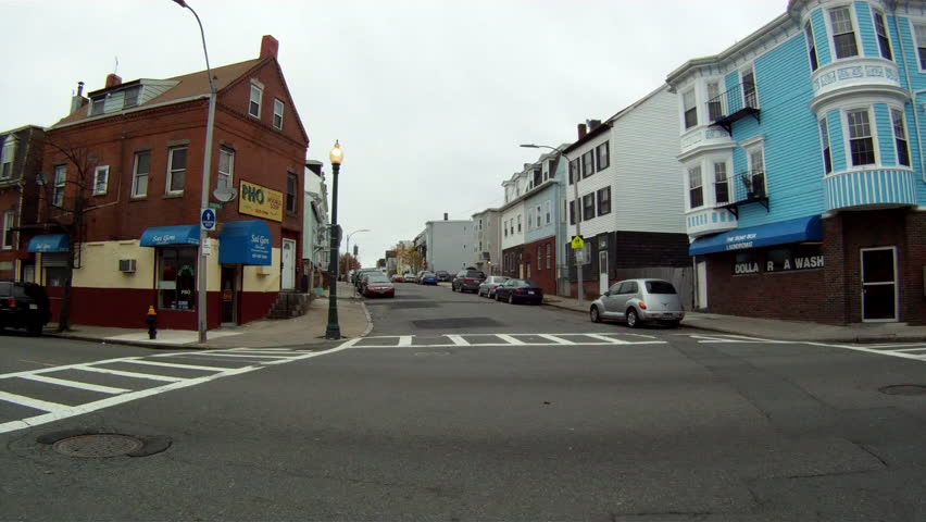 BOSTON, MASSACHUSETTS, USA - CIRCA 2011; Turning left in Boston neighborhood