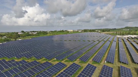 Large Renewable Green Energy Solar Farm with many Photovoltaic Panels across Acres of land in the Caribbean  - 8 October 2016
