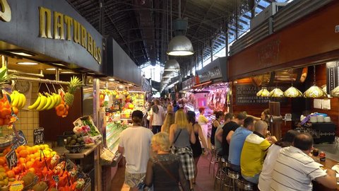 Famous and biggest Market Hall in Barcelona - La Boqueria - BARCELONA / SPAIN - OCTOBER 3, 2016