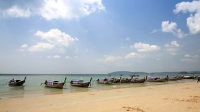Traditional thai longtail boat on Aonang  beach ,Krabi ,Thailand