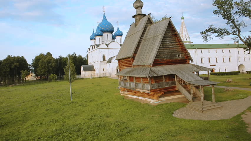 aerial shot of attractions and tourists in Suzdal