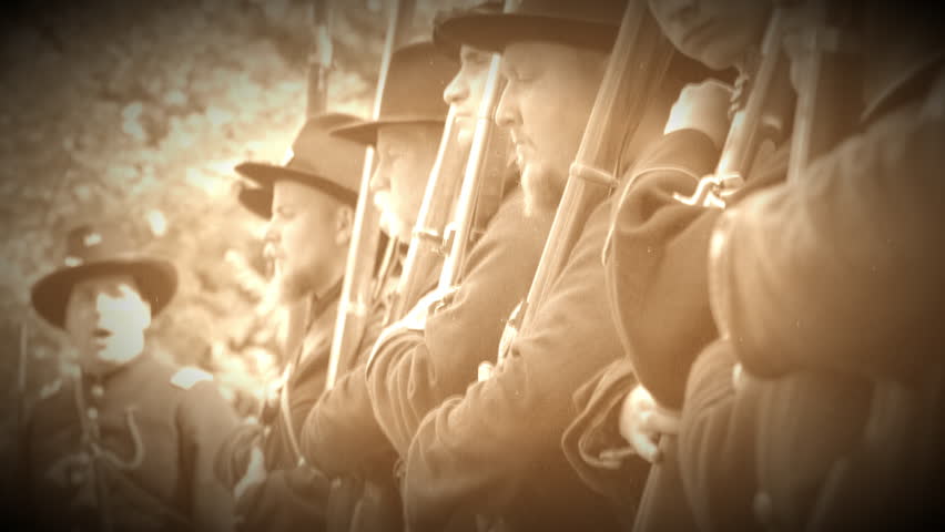 View of Civil War soldiers getting final orders (Archive Footage Version)
