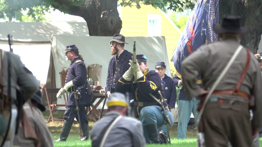 View of Civil War soldiers shooting at each other