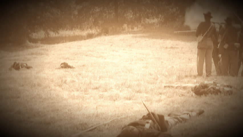 View of Dead and wounded on battlefield of civil war (Archive Footage Version)