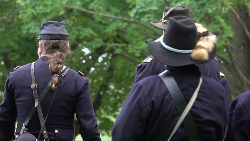 View of Civil War Union soldiers having a meeting