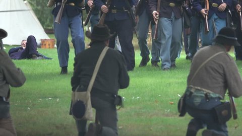 View of Civil War soldiers in a pitched battle