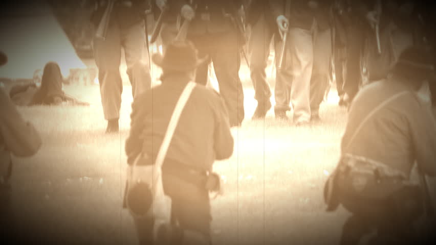 View of Civil War soldiers in a pitched battle (Archive Footage Version)