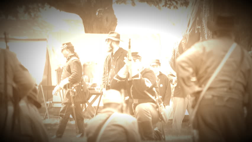 View of Civil War soldiers shooting at each other (Archive Footage Version)