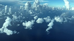 White clouds and sky, view from airplane