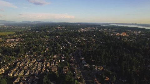 Helicopter View of Community in Seattle, Washington Suburb