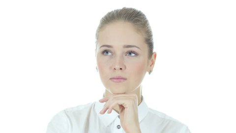 Thinking, Pensive Business Woman, White Background