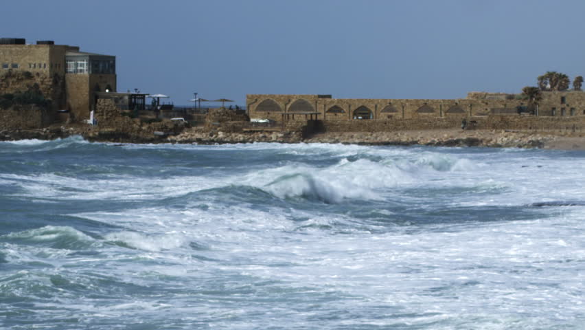 Caesarea ruins at the Mediterranean shot in Israel.