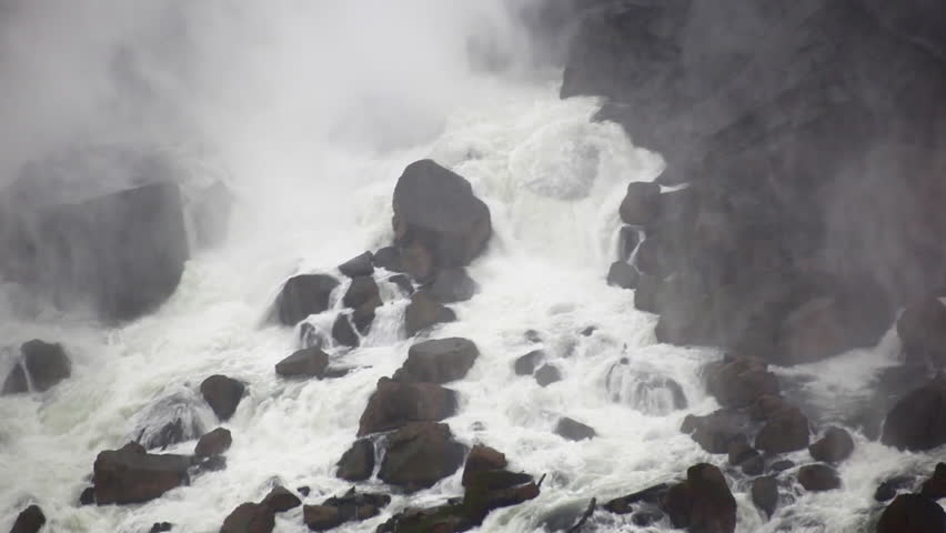 Water rushing through rocks at Niagara Falls.