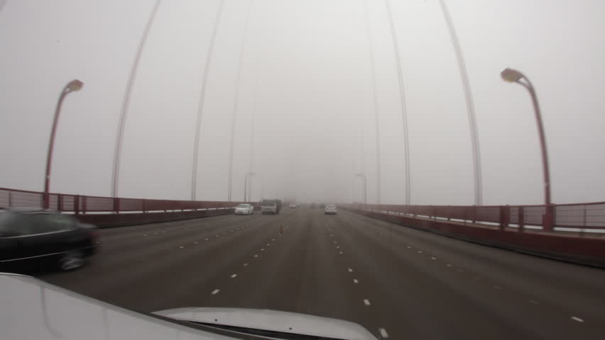 Driving Across the Golden Gate Bridge in Fog