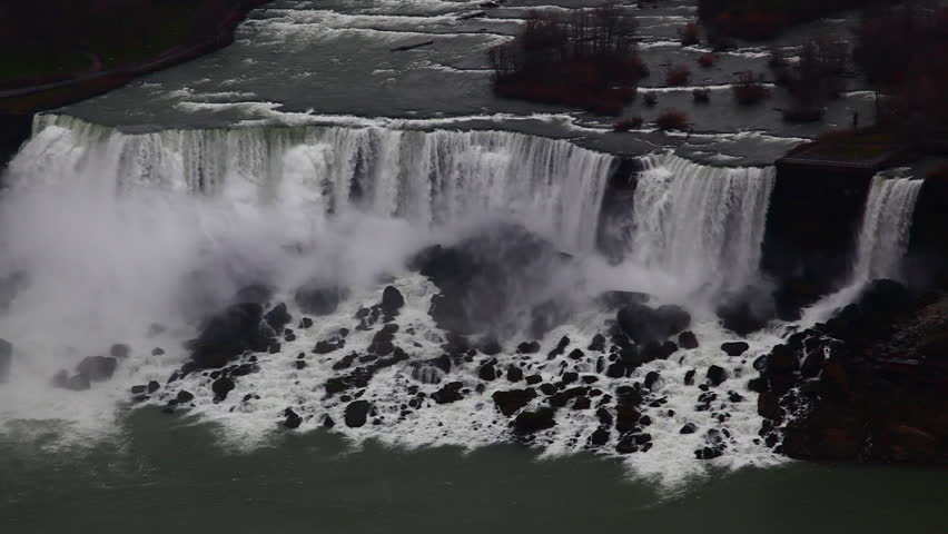 Aerial shot of American Falls and Bridal Veil Falls at Niagara Falls.