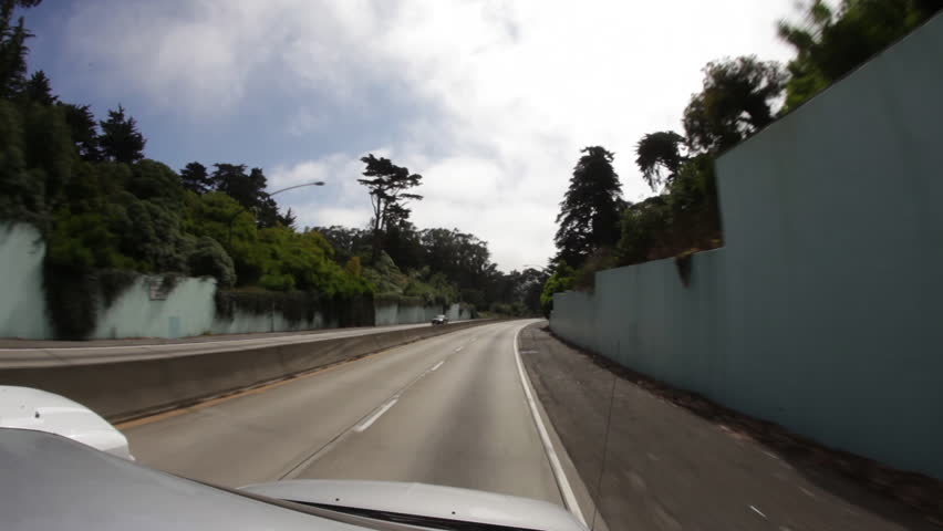 Driving out of a highway tunnel in California.