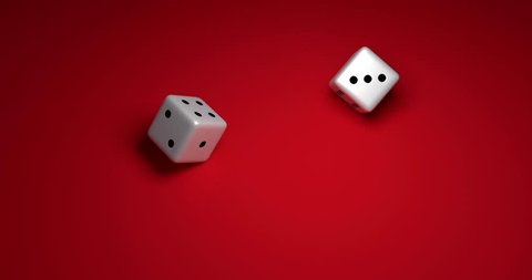 Ceramic Dice Thrown on Red Felt Table in 3D Rendered Animation