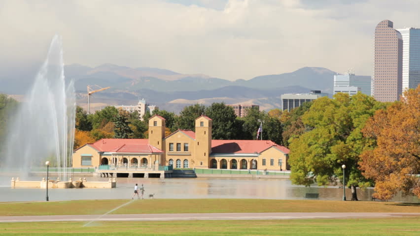 Iconic view of downtown Denver from the City Park.
