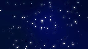 Night sky full of stars animation made of sparkly light dot particles moving across a blue black gradient background.