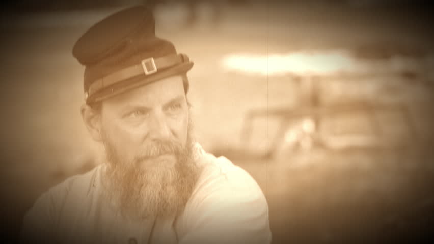 View of Civil War soldiers pose in an encampment (Archive Footage Version)